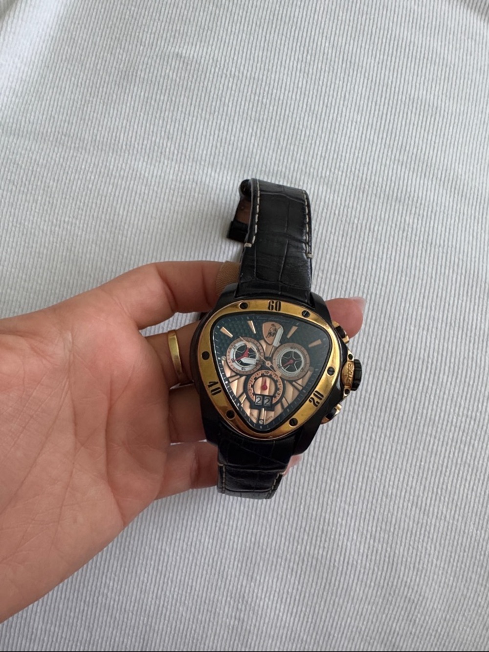 Lamborghini Black and Gold Triangular Chronograph Watch